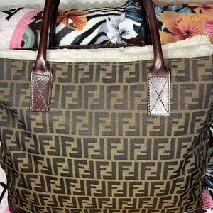 Fendi Brown and Cream Logo Tote